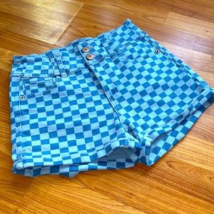 No Boundaries Checkered High Rise Jean Shorts 🏁 Size 7 NWOT